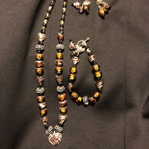 Beautiful beaded necklace, bracelet, earrings